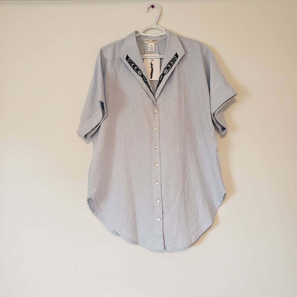CHLOE ANGUS Haida First Nation Empress Batwing blouse Made in Canada Linen/Cotto